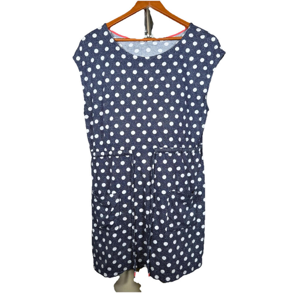Boden Harriet Polka Dot Size L Blue and White Tunic Dress Cap‎ Sleeve W/Pockets